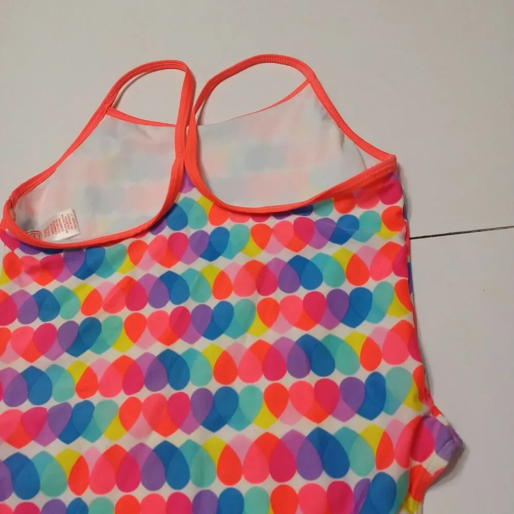 Wonder Nation Swimsuit Girls‎ 14 Polka Dot Blue White Hearts One Piece Swimwear